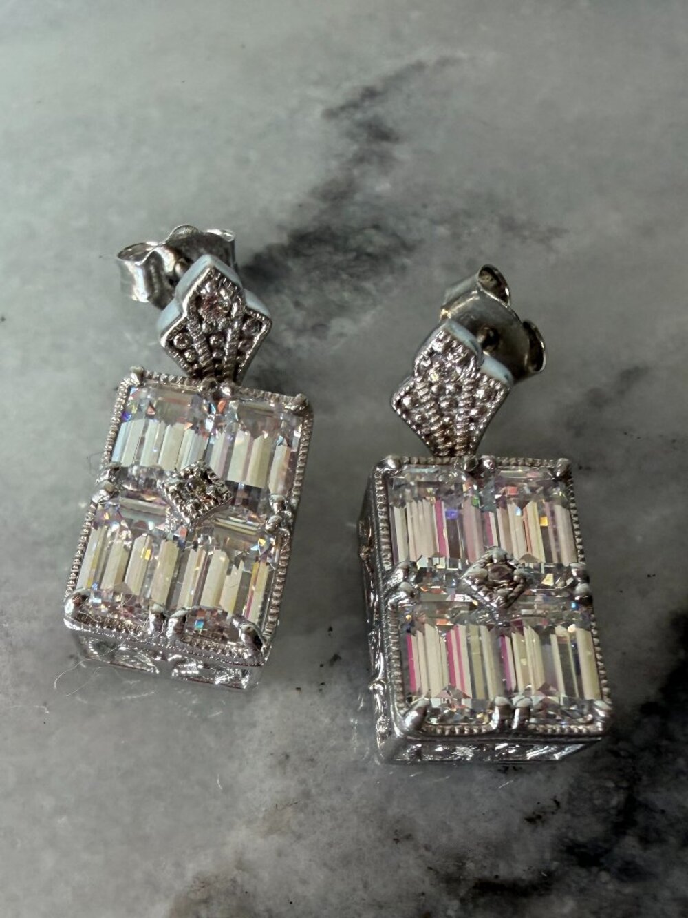 Absolute Art Deco Emerald Cut CZ Sterling Silver Drop Earrings